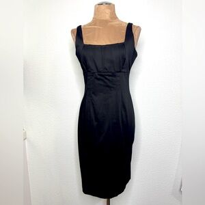 Calvin Klein Black Sheath Midi Dress Square Neck Sleeveless, Size Small
